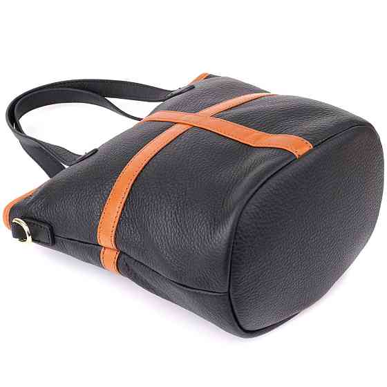 Женская кожаная сумка с коричневой вставкой на лицевой стороне Vintage 22997 Черный Киев