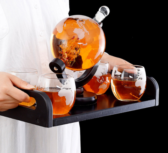 Набір Декантер Навколо світу з камінням для віскі корабель всередині 4 келихи на розносі Кременчук