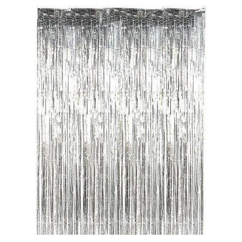 Фольгированная шторка серебристая дождик для фотозон 