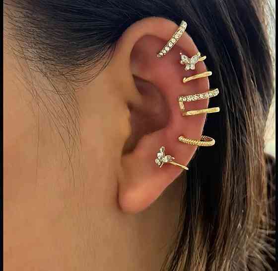 Золотисті каффи для вуха без проколу – набір 6 шт Київ