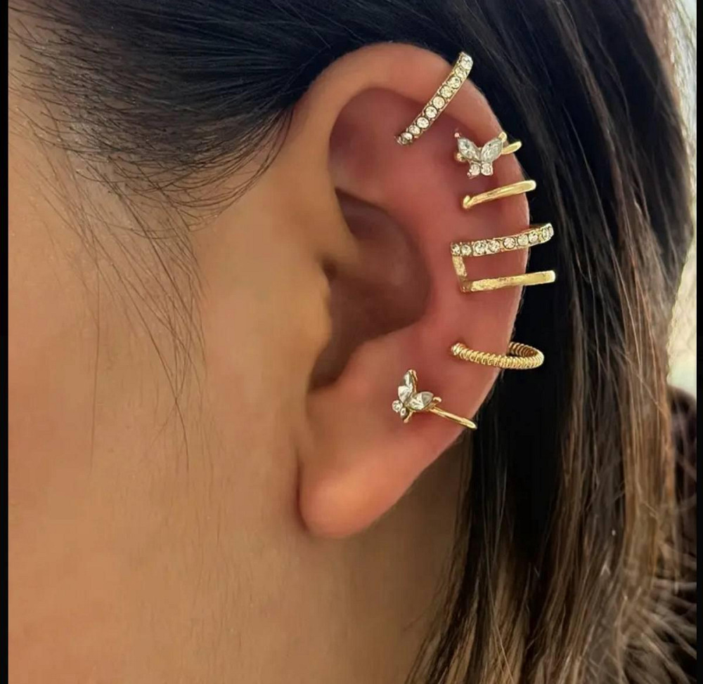 Золотисті каффи для вуха без проколу – набір 6 шт Київ - фото 1