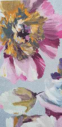 Шпалери вінілові на флізеліні Grandeco Universe 5 квіти півонії великі яскраві бордові сині на сірому Київ