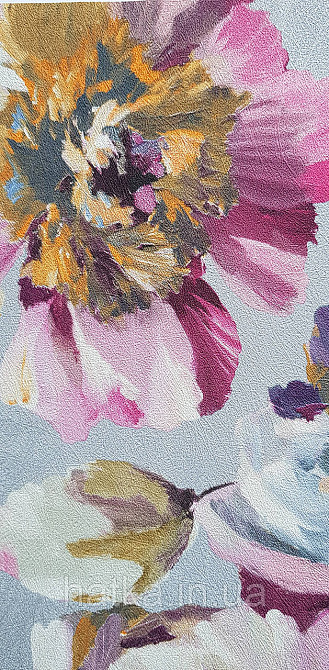 Шпалери вінілові на флізеліні Grandeco Universe 5 квіти півонії великі яскраві бордові сині на сірому Київ - фото 3