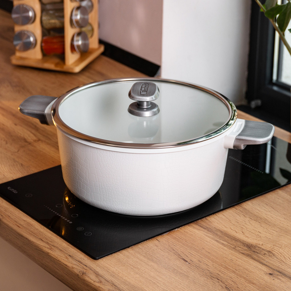 Алюмінієва каструля з керамічним покриттям антипригарним 7.7 л Ø 30 см біла MGC HP-4-455W Коломия - фото 5