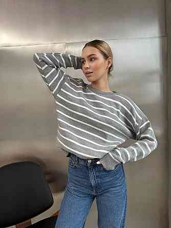 Жіночий базовий смугастий светр оверсайз шерсть 70% акрил 30% Меланж Одеса