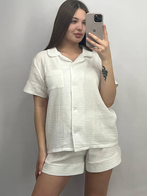 Муслінова жіноча піжама з шортами Молочний L Харків - фото 1