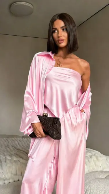 Жіночий шовковий костюм-трійка oversize (штани + сорочка + хустинка)— стильний комплект Одеса - фото 14