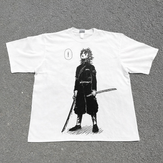 Футболка чоловіча з принтом аніме Вбивця демонів Аніме Ренгоку Фламе оверсайз (S/M/L) Білий Дніпро
