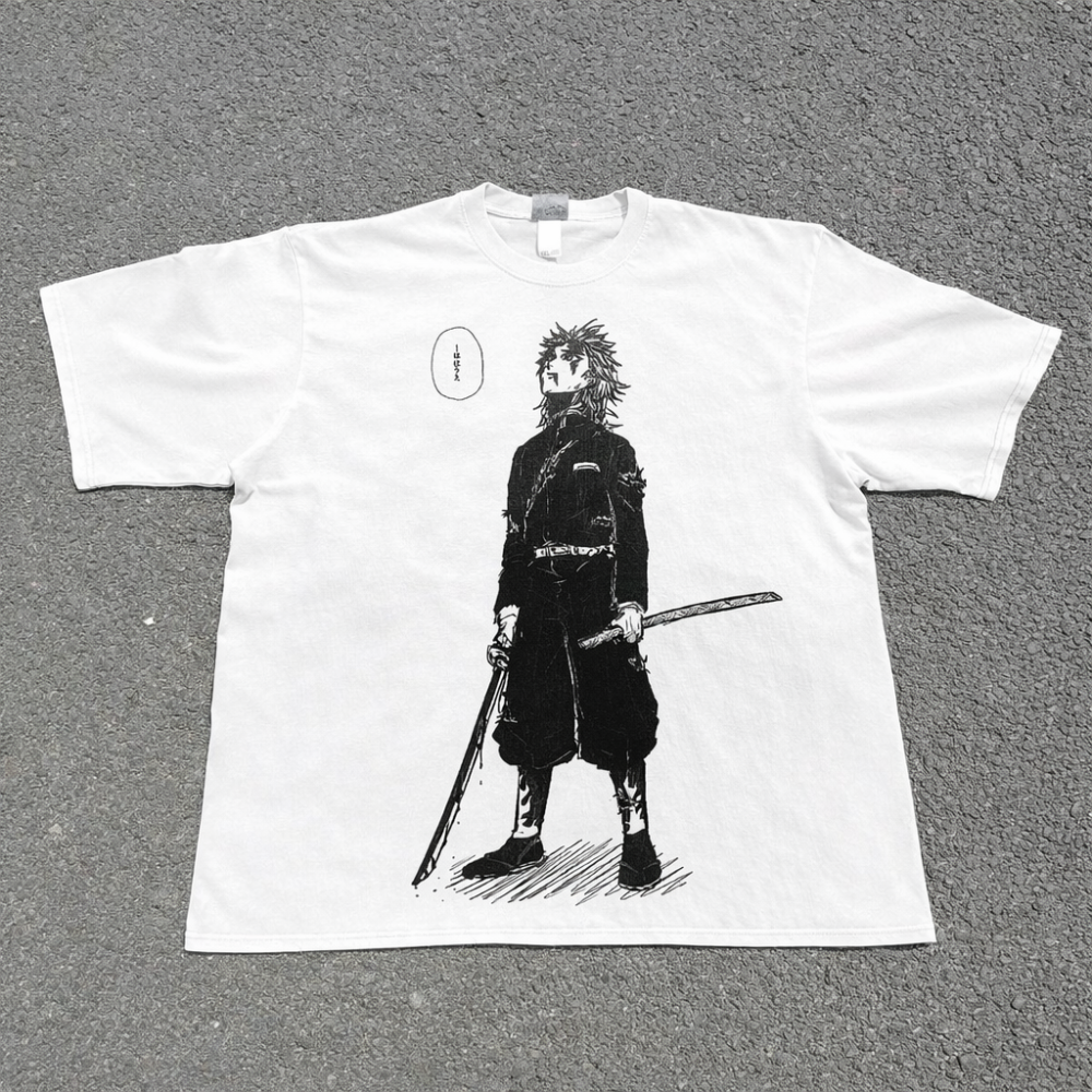 Футболка чоловіча з принтом аніме Вбивця демонів Аніме Ренгоку Фламе оверсайз (S/M/L) Білий Дніпро - фото 3