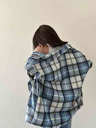 Жіноча тепла оверсайз сорочка в клітинку з турецького кашеміру Блакитний Одеса
