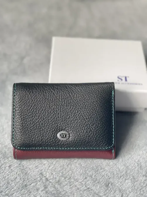 Фірмовий маленький шкіряний жіночий гаманець чорно бордового кольору ST 403-1 Київ - фото 7