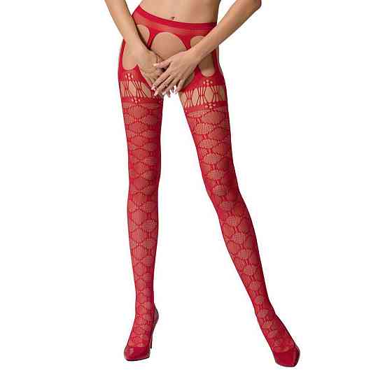Эротические колготки-бодистокинги Passion S025 One Size, Red, имитация ажурных чулочков с пояском Sex Aura Киев