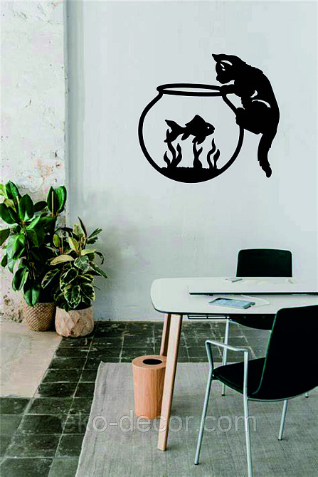 Декоративное настенное Панно «Кот» Декор на стену 70*63 см, Черный Киев - изображение 2