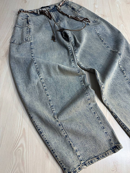 Джинсы женские Ijjass 6059 baggy супер широкие оверсайз с поясом винтажные голубые, голубой, З2, 32, 86 см Киев - изображение 17