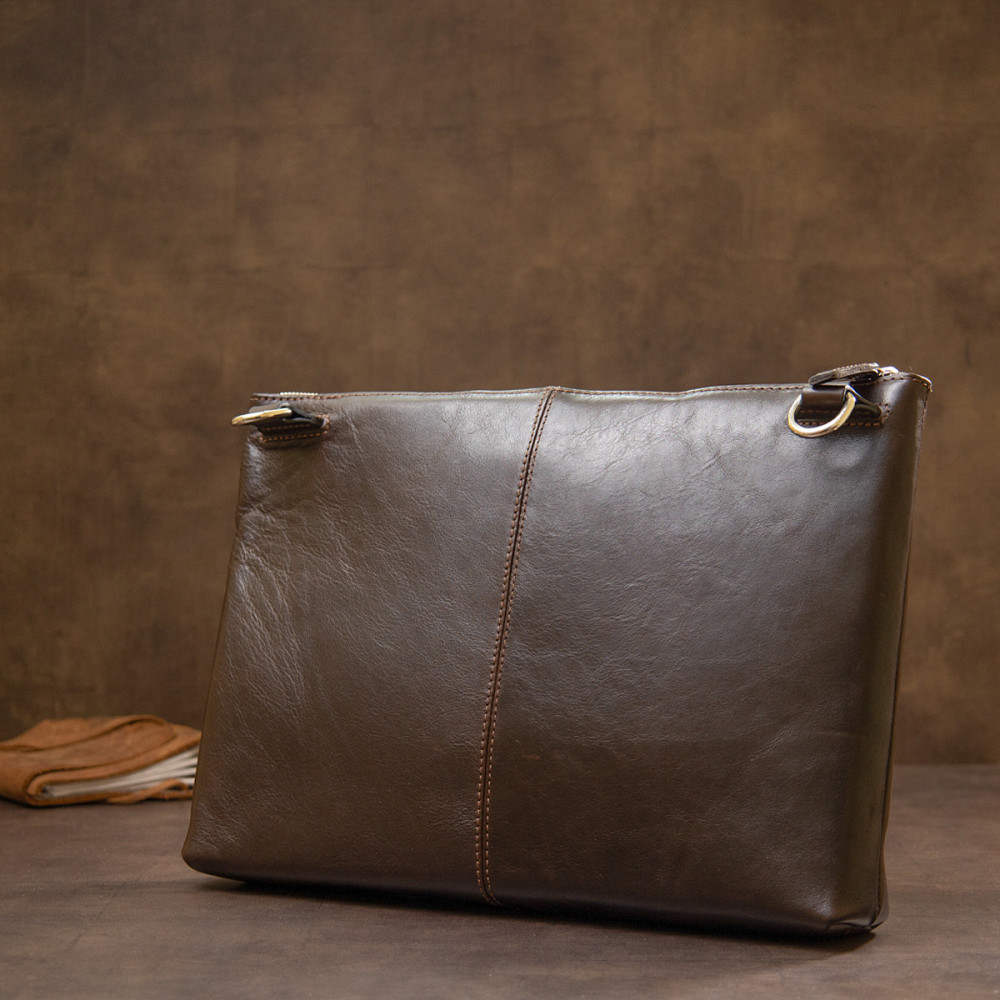 Шкіряна чоловіча прямокутна сумка для ноутбука GRANDE PELLE 11438 Коричневий Київ - фото 10