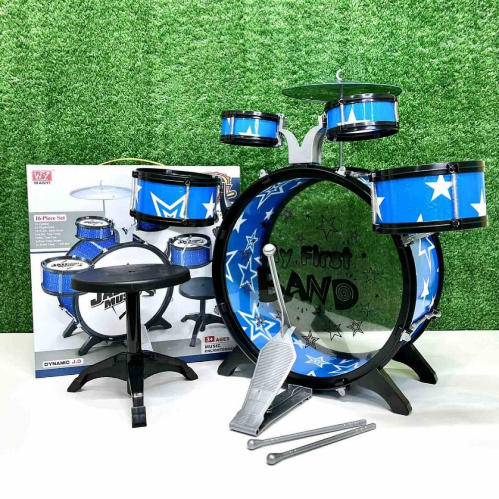 Барабанна установка іграшкова 4 барабани з паличками та стільчиком Синя (1919) Чернигов - изображение 2