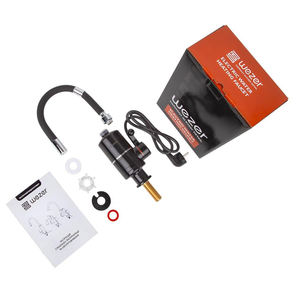 Проточний кран водонагрівач WEZER SDR-G05T-Black гнучкий вилив, чорний Київ - фото 2