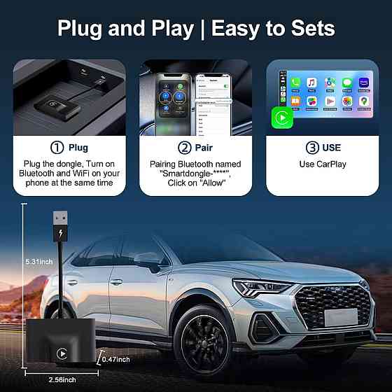 Бездротовий адаптер CarPlay URJD 2024 карплей у бездротовий, швидке підключення, сумісність з iPhone Київ