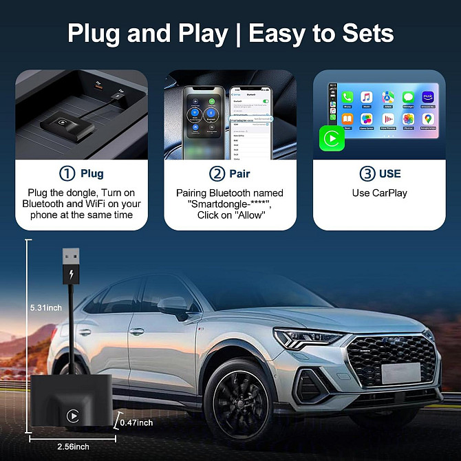 Бездротовий адаптер CarPlay URJD 2024 карплей у бездротовий, швидке підключення, сумісність з iPhone Київ - фото 4