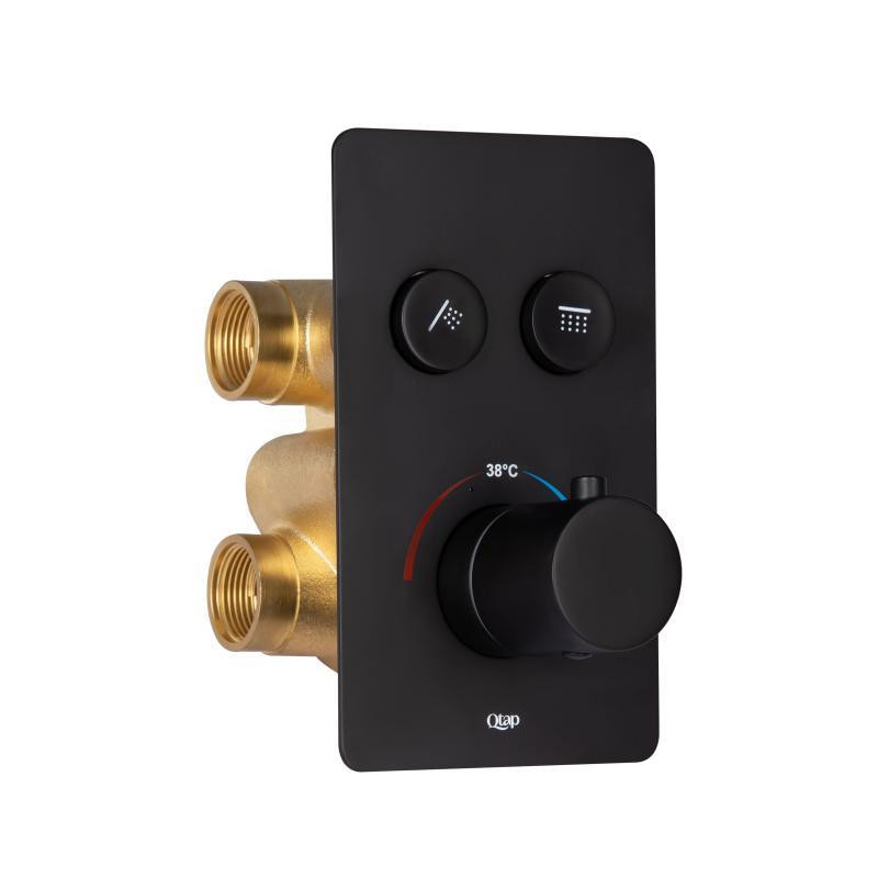Смеситель для душа скрытого монтажа, термостатический Qtap Votice на два потребителя QTVOT6442T105NKB Black Харьков - изображение 1