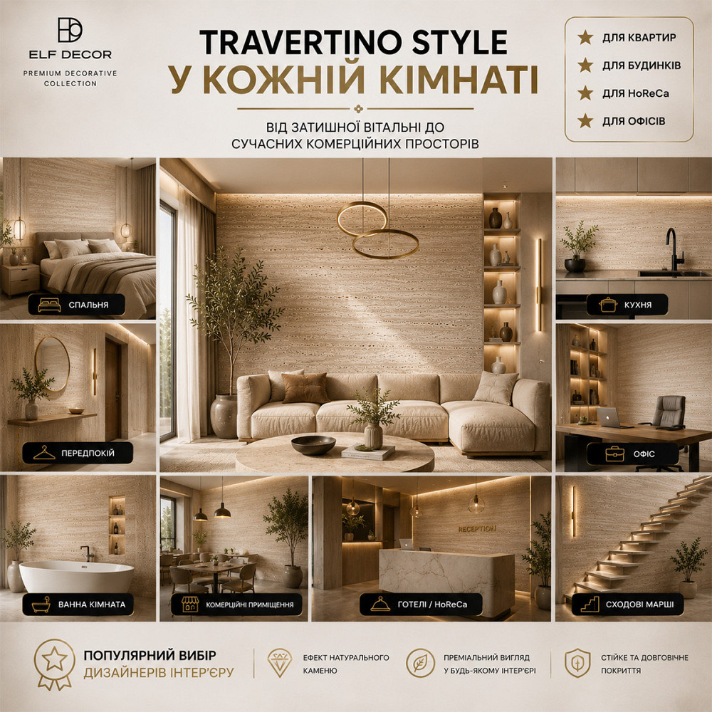 Декоративная штукатурка Elf Decor Travertino Style Белая 5 кг под натуральный травертин для стен и интерьеров Харьков - изображение 4