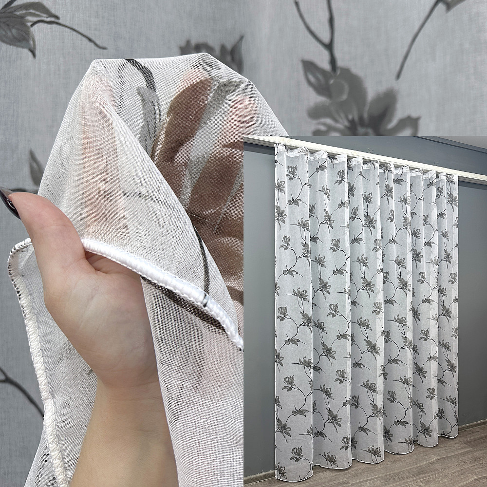 Тюль VR-Textil 1861т Flora Батист Белый с серым 300х270 см (42-0824) Киев - изображение 1