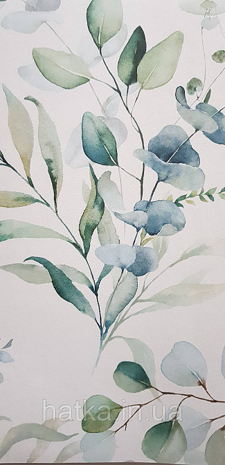 Шпалери флізелінові еко Rasch Kids World II 0.53х10 дитячі гілки листя акварель зелені блакитні на білому Київ - фото 1