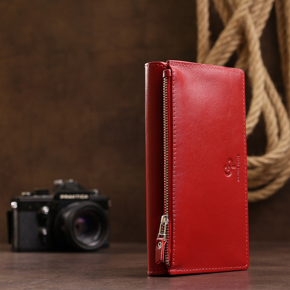 Кожаное вместительно женское портмоне GRANDE PELLE 11550 Красный Киев - изображение 8