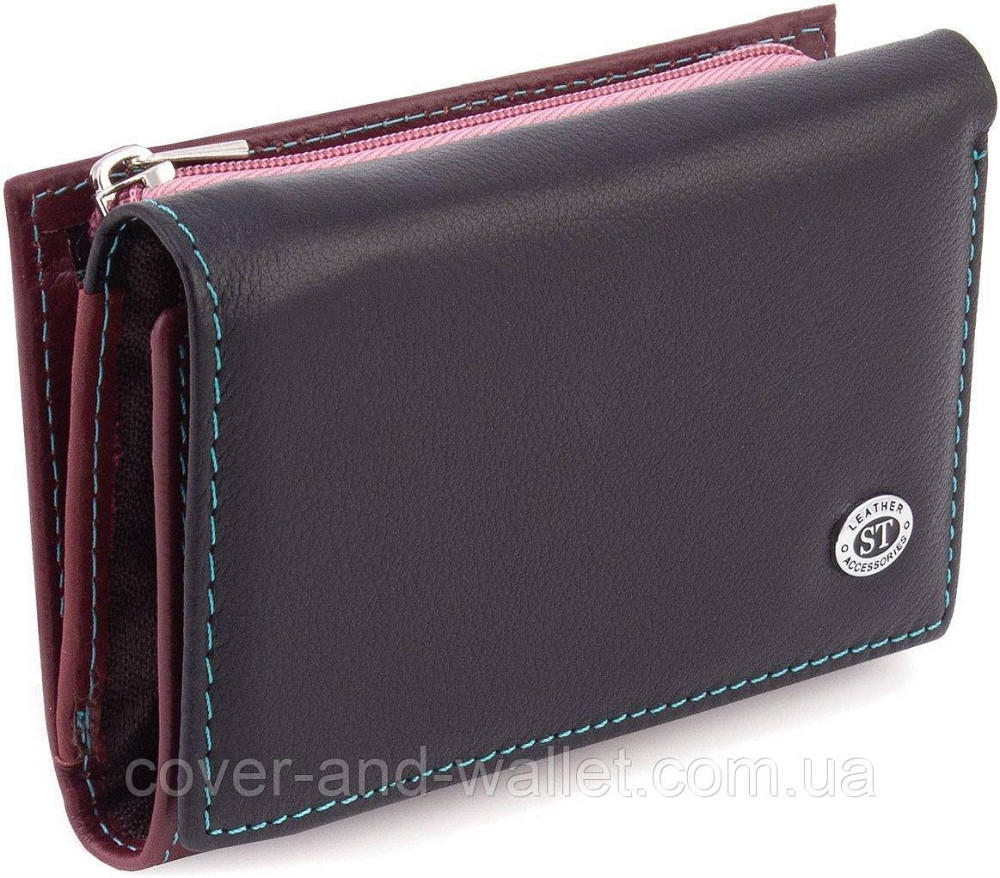 Небольшой женский кошелек картхолдер черного цвета с монетницей  ST Leather Киев - изображение 1