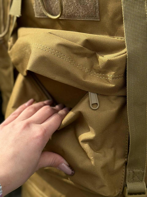 Військовий рюкзак койот з тканини оксфорд, водонепроникний, анатомічний, каркасний, 120 л Львів - фото 10