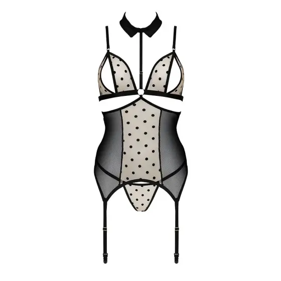 Корсет з відкритими грудьми Passion DOMINICA CORSET XXL/XXXL beige, пажі для панчіх, стрінги Львов