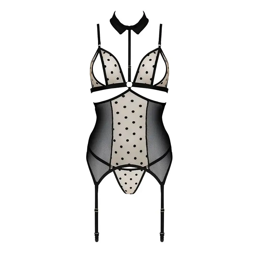 Корсет з відкритими грудьми Passion DOMINICA CORSET XXL/XXXL beige, пажі для панчіх, стрінги Львов - изображение 3