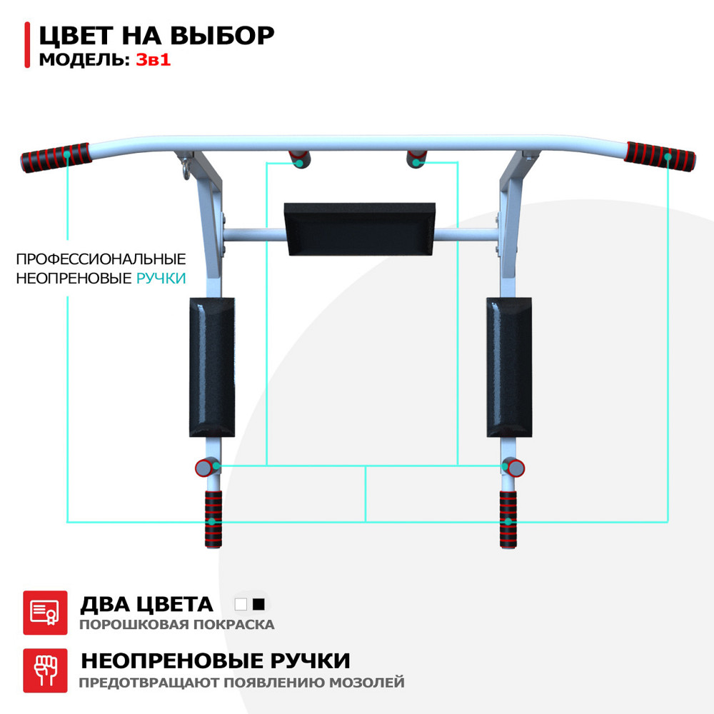 Турнік з адаптивною спинкою (до 250 кг*) "3 в 1 Pro" потужний домашній настінний бруси прес білий Харків - фото 3