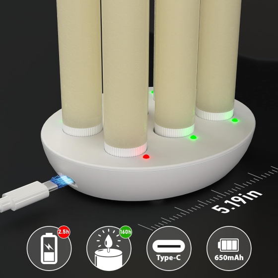 Аккумуляторные LED-свечи Eldnacele 6 шт, зарядная база USB-C, 3D-фитиль, пульт ДУ, таймер, настоящий воск Киев
