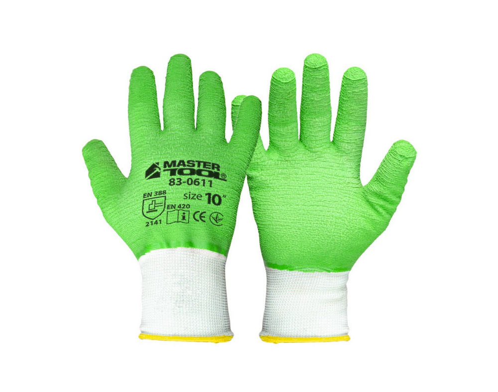 MASTERTOOL Рукавички трикотажні безшовні MASTERTOOL повне ребристе латексне покриття 10" підвіс Коломия - фото 3