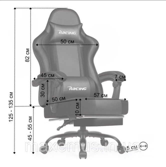 Компьютерное кресло с нагрузкам до 300 кг для геймера с подставкой для ног и регулировкой спинки Bonro Racing B-059 черное Мостиска - изображение 3