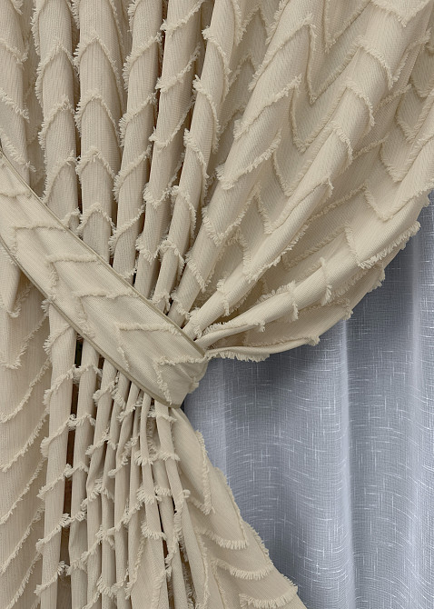 Комплект штор VR-Textil Лен Букле № 1807ш Кремовый 150х295 см 2 шт (33-0783) Киев - изображение 5