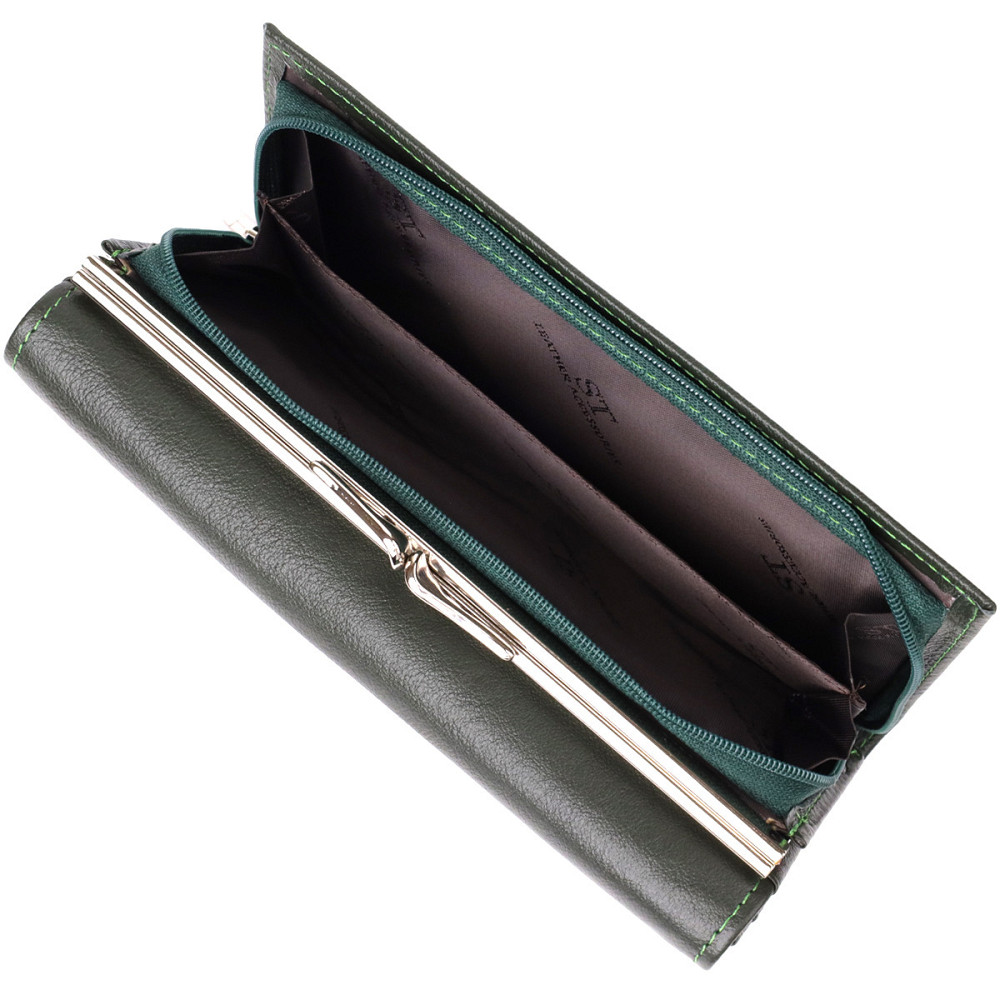 Місткий жіночий гаманець на магнітах із натуральної шкіри Зелений (ST Leather) Київ - фото 2