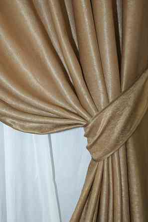 Комплект готовых штор VR-Textil Лен Парма № 1354ш Темно-золотистый 150х270 см 2 шт (33-0194) Киев