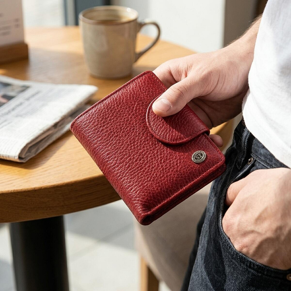 Жіночий шкіряний гаманець для карток купюр та монет ST Leather 18499 Червоний Київ - фото 18