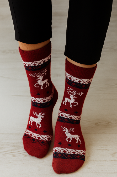 Теплі шкарпетки з альпаки з візерунком Червоний, 35-38 Харків - фото 1