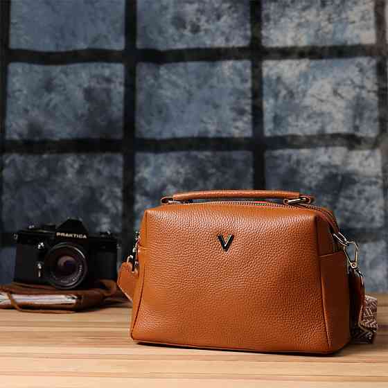 Жіноча сумка з натуральної шкіри з подвійним внутрішнім простором Vintage 22921 Рудий Київ