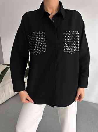 Женская базовая оверсайз рубашка с декором на карманах 65% коттон и 35% полиэстер Одесса