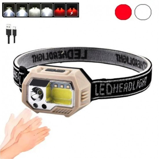 Налобний ліхтар акумуляторний 2 ліхтаря cob червоне світло type-c Вінниця - фото 3