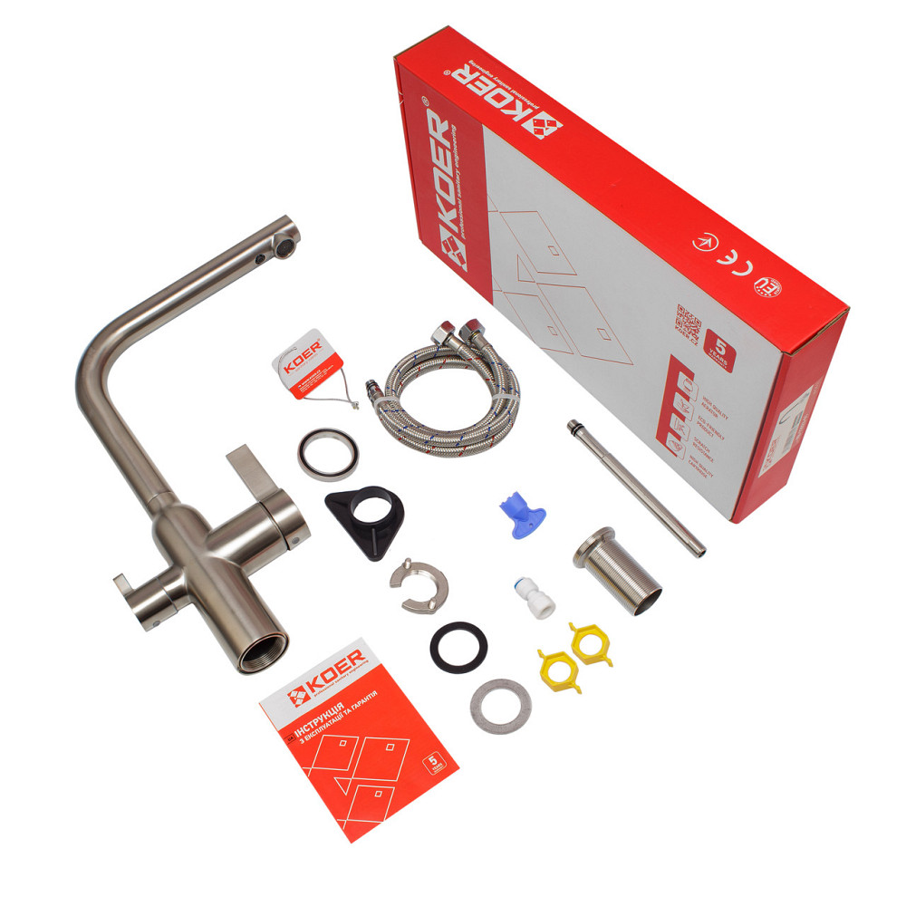 Змішувач для кухні з виходом для питної води Koer KI-72020-02 (з нерж. сталі) (KR4797) Київ - фото 10