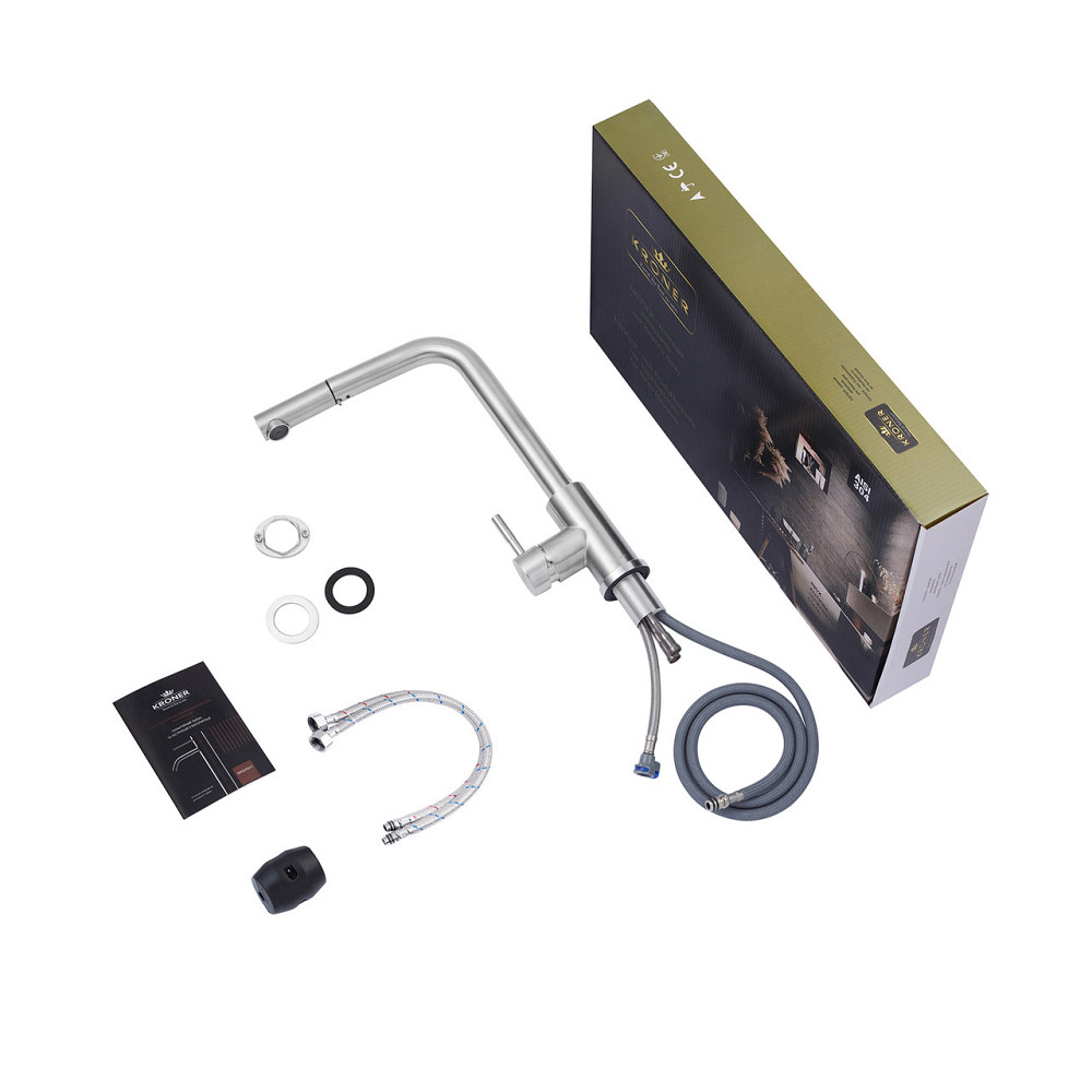 Смеситель для кухни с выдвижным изливом Kroner KRP Edelstahl Klassisch - ESG03917 сатин Киев - изображение 10