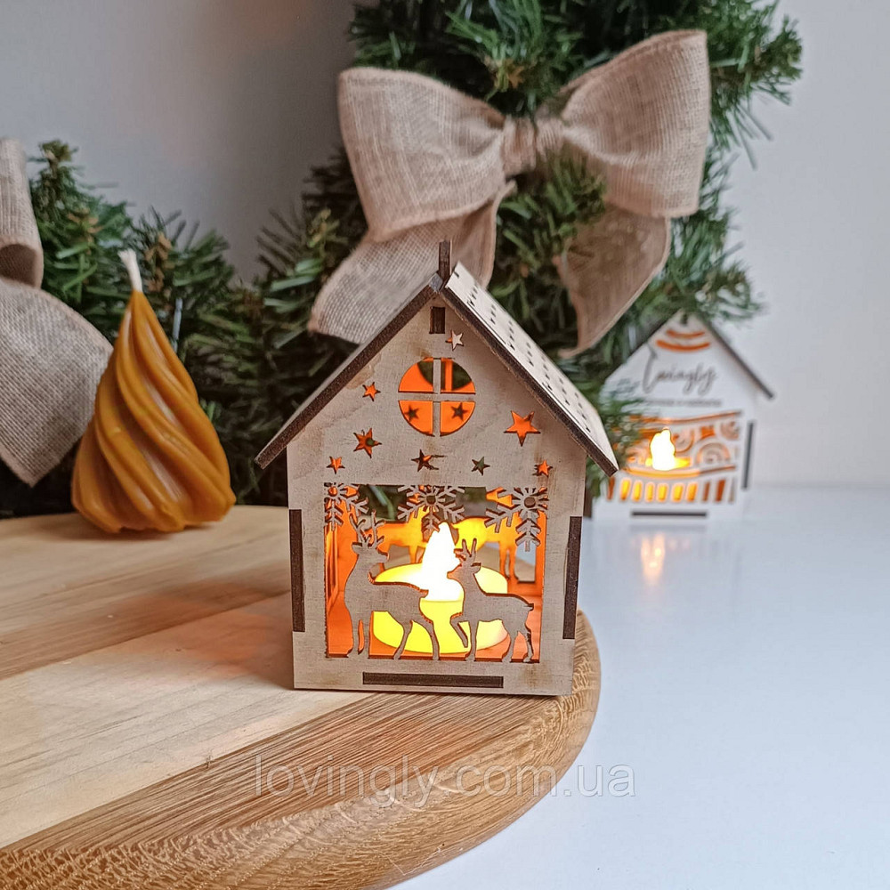 Новогодний сувенир – домик с подсветкой, фанера 10см Ирпень - изображение 2