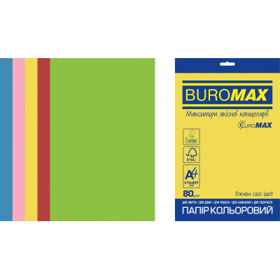 Бумага Buromax А4, 80g, INTENSIVE, 5colors, 20sh, EUROMAX (BM.2721320E-99) Винница - изображение 1