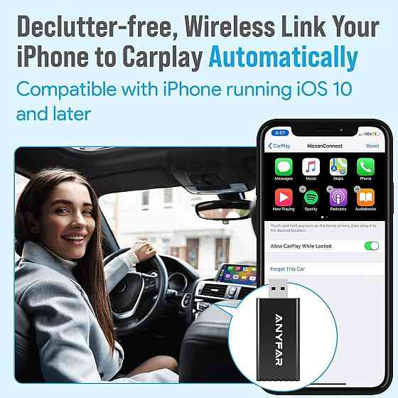 CarPlay для iPhone, конвертер провідного карплей для iOS 10+, бездротовий адаптер для авто з 2017р, з Bluetooth Wi-Fi Київ