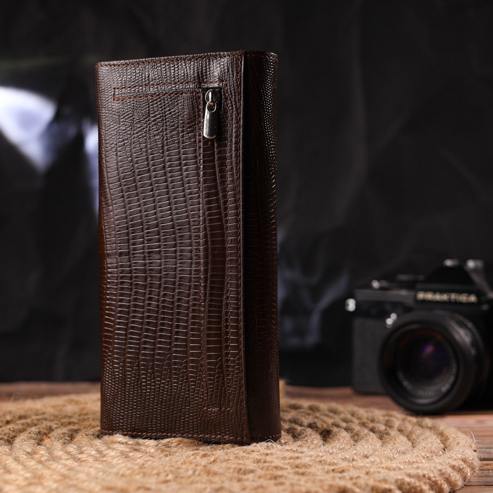 Стильный кошелек для женщин из натуральной фактурной кожи Коричневый (CANPELLINI) Киев - изображение 3